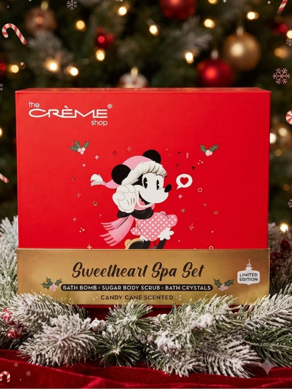 The Creme Shop Disney Minnie Mouse Candy Cane Sweetheart Spa Gift Set 3 Pc Box